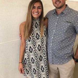 Navy & cream satin high neck tie dress - so cute!